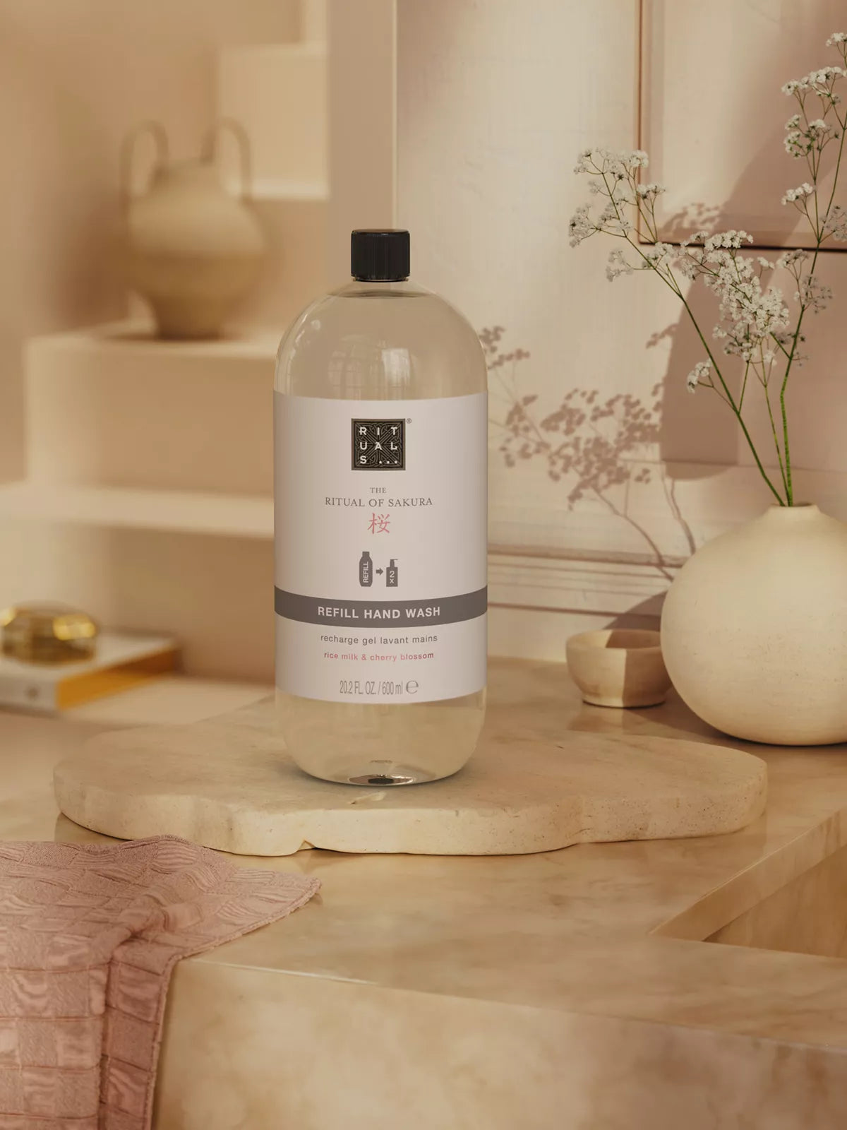 The Ritual of Sakura Refill Hand Wash 600ml Lifestyle with Product