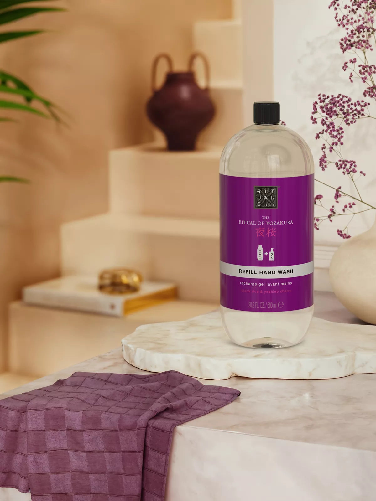 The Ritual of Yozakura Refill Hand Wash 600ml Lifestyle with Product