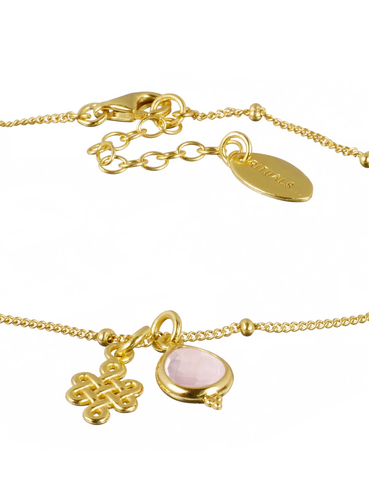 Rose Quartz Infinity Pendant Bracelet Gold Plated