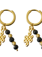Black Onyx Infinity Hoops Round Earrings Gold Plated