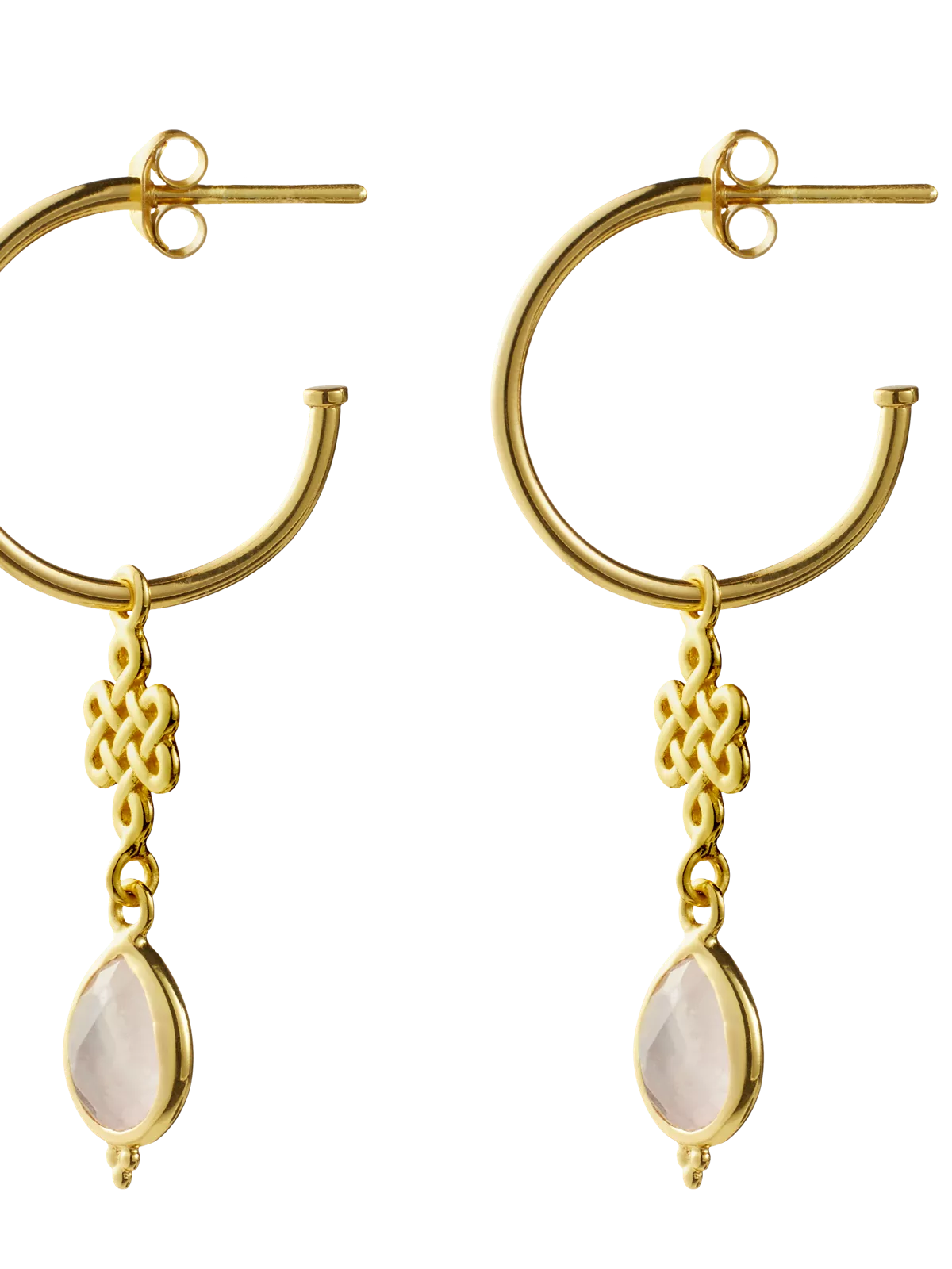 Rose Quartz Infinity Hoops Pendant Earrings Gold Plated