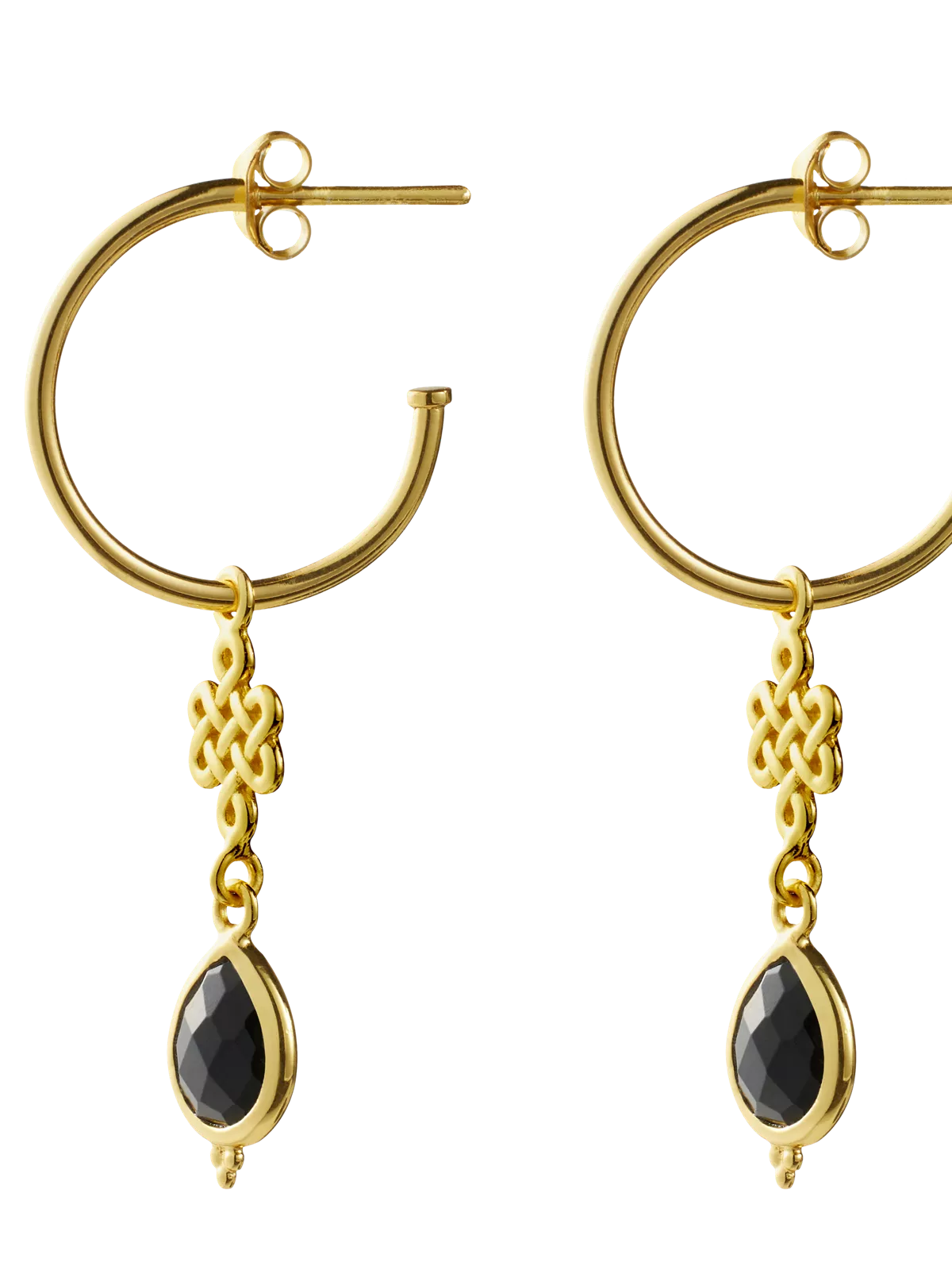 Black Onyx Infinity Hoops Pendant Earrings Gold Plated