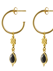 Black Onyx Infinity Hoops Pendant Earrings Gold Plated