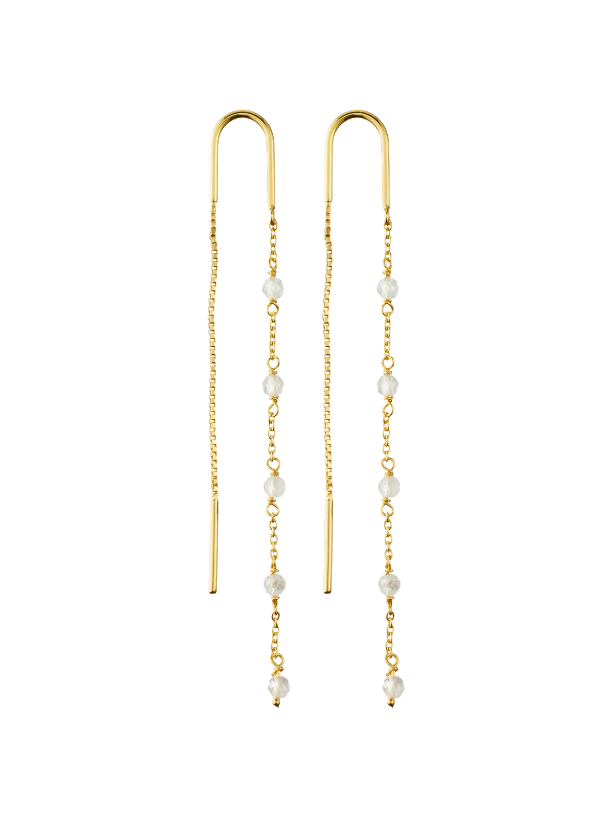 Rose Quartz Infinity Stone Chain Earrings Gold Plated