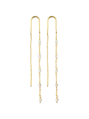 Rose Quartz Infinity Stone Chain Earrings Gold Plated