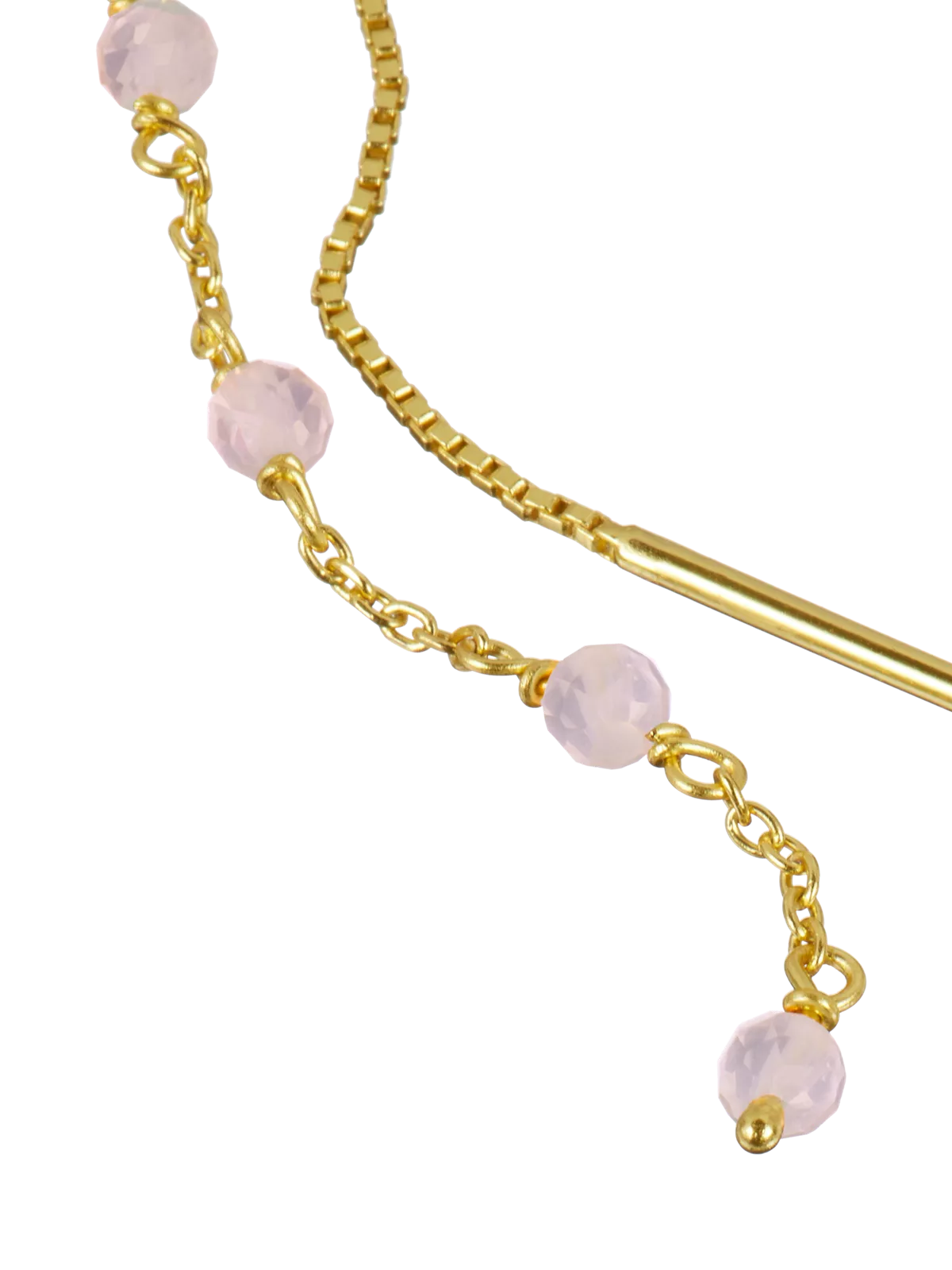 Rose Quartz Infinity Stone Chain Earrings Gold Plated