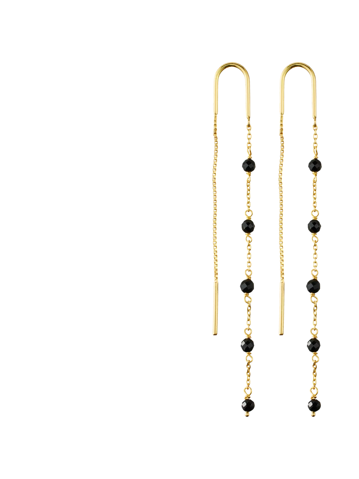 Black Onyx Infinity Stone Chain Earrings Gold Plated