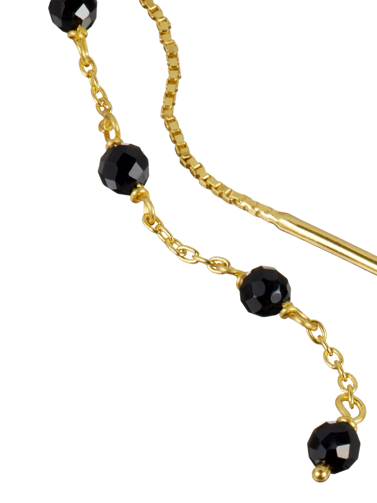 Black Onyx Infinity Stone Chain Earrings Gold Plated